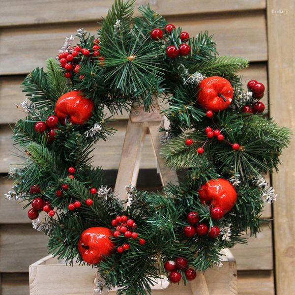 Décorations de Noël 1pcs Couronne de festival avec pomme rouge et baies décoratives guirlande suspendue pour porte d'entrée de vacances décor de fenêtre F