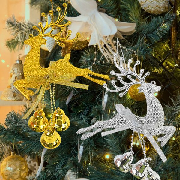 Decoraciones navideñas 1 unids oro plata reno PVC alce árbol colgante ornamento lindo ciervo con campana decoración de bricolaje regalo para niños Navidad Noel L220912