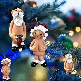 Décorations de Noël 1pcs Résine Funny Naked Santa Claus Pendentif Noël Mâle Femme Arbre Decora 2022 Année Fête pour la décoration de la maison Drop de Dhypo