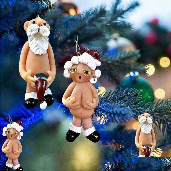 Décorations de Noël 1pcs résine drôle nu père Noël pendentif Noël mâle femelle arbre décora 2022 année fête pour la décoration de la maison goutte de d otnit