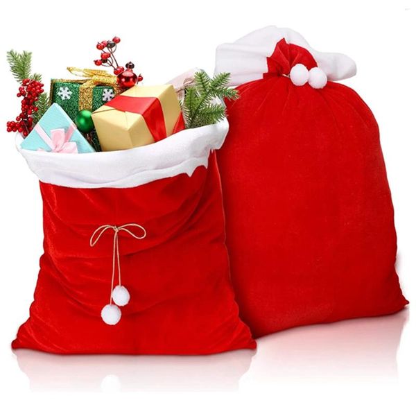 Decoraciones navideñas 1 Uds. Sacos de terciopelo rojo Bolsas de Papá Noel con cordón Gran regalo de Navidad Almacenamiento Suministros para fiestas navideñas