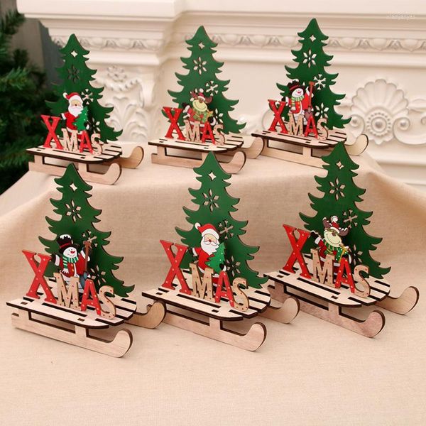 Décorations de Noël 1 pièces père noël bonhomme de neige signes de Table en bois ornements pour décor de fête de dîner