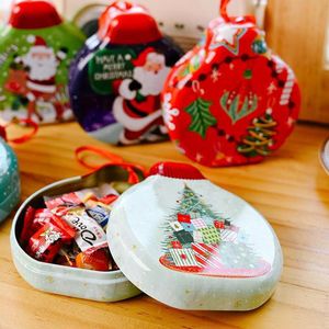 Adornos navideños, 1 Uds., caja redonda de hojalata para dulces, contenedor de galletas, decoración colgante, decoración de regalo, tarro de galletas de estaño