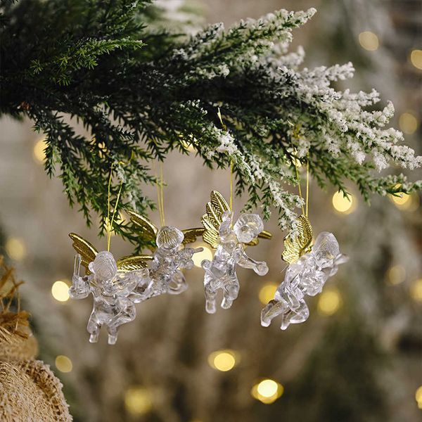 Décorations de Noël 1 ensemble de pendentifs transparents de noël en acrylique, cerf/flocon de neige/ange, ornements pour décoration suspendue d'arbre de noël, fournitures cadeaux de noël