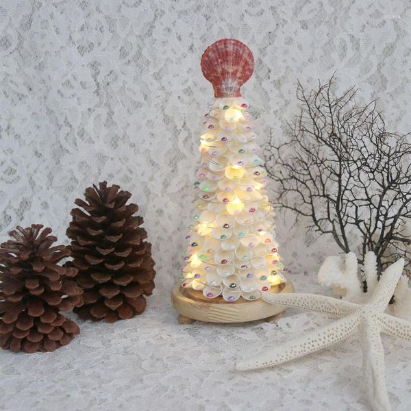 Adornos navideños (1 set/lot) LED con perla berberecho árbol Concha Natural playa boda decoración hecha a mano hogar costero