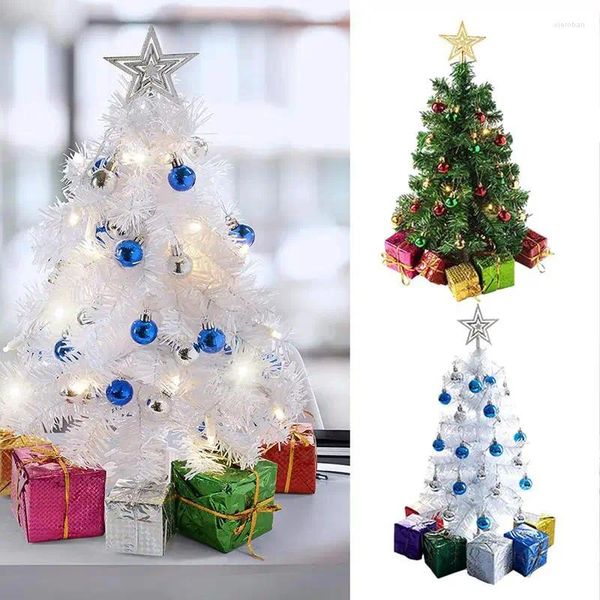 Decoraciones navideñas 1set Árbol en miniatura Pequeño blanco artificial con adorno de estrella para manualidades Decoración de mesa