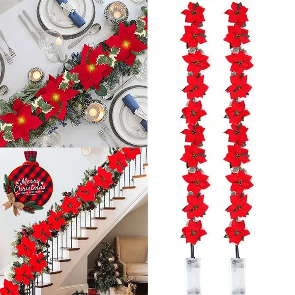 Décorations de Noël 2 3 m Poinsettia Flower Garland String Light Xmas Ornement artificiel Intérieur Fête extérieure Décoration de la maison Navidad Noel 231027