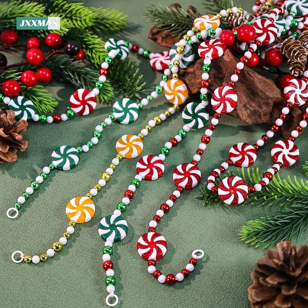 Décorations de Noël 2,4 m de bonbons colorés pendentifs guirlande chaîne perle arbre de Noël ornements suspendus pour couronne de cheminée décor à la maison fournitures de fête 231207