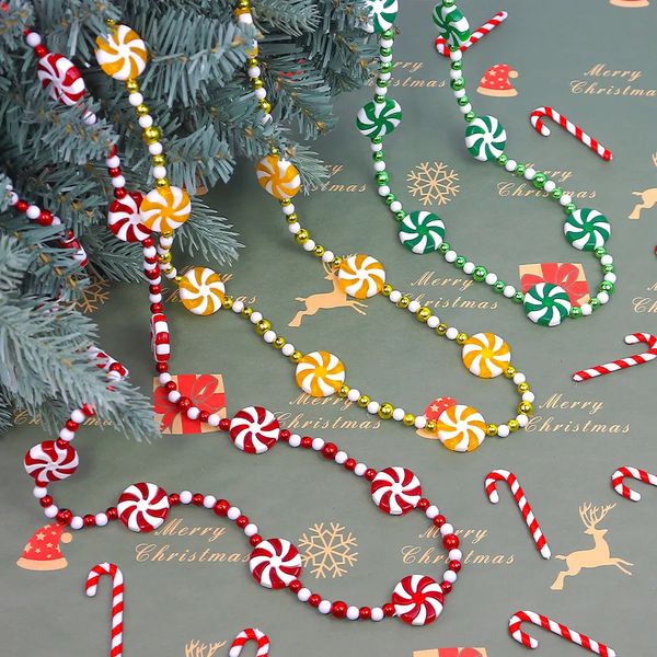 Décorations de Noël 2,4 mètres de Noël suspendus bonbons perles chaîne colorée bonbons pépinière enfants chambre arbre de Noël décor à la maison Navidad hiver année 231101
