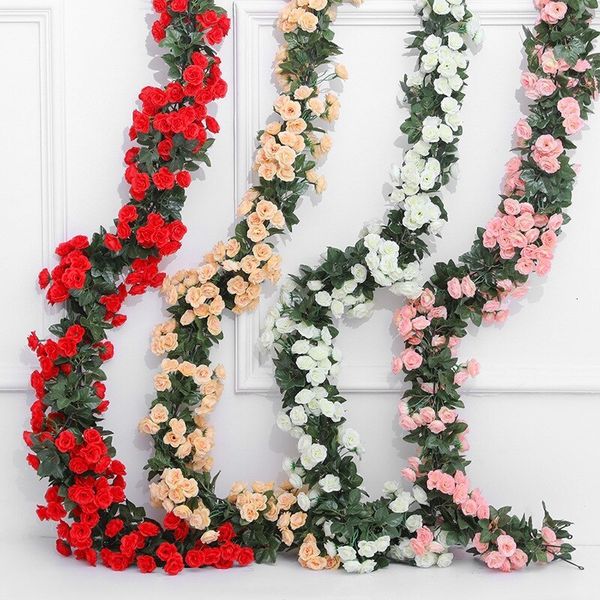 Décorations de Noël 2 5m 1 8m Rose Fleur artificielle Vigne pour mariage Guirlande Blanc Rose Décoration de la maison Soie Han 230919