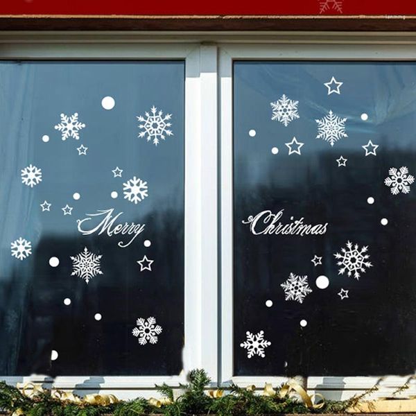 Décorations de Noël Lot de 2 Autocollants de Fenêtre Fournitures de Fête DIY Star Snow Stickers Muraux Année d'Hiver