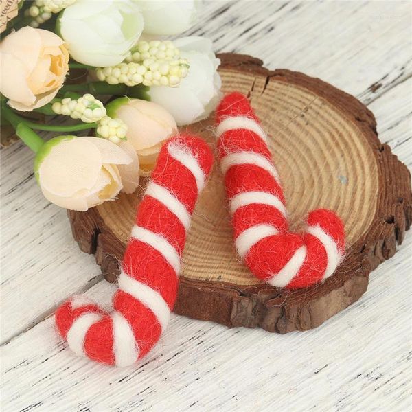 Decoraciones navideñas 2 piezas Lindo bastón de caramelo Oso Animal Lana Fieltro Muñeca encantadora Artesanía DIY Artesanía sin terminar para material de kit