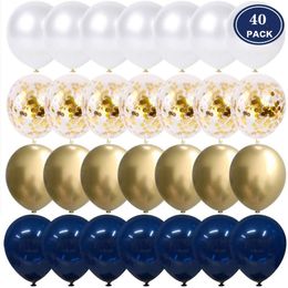 Decoraciones navideñas 20 40pcs 10 pulgadas Tinta Azul Globo Conjunto Metal Oro Blanco Perla Globos Baby Shower Fiesta de cumpleaños Confeti Ballon DecorGlobos 220829