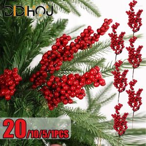 Décorations de Noël 20 branches baies denses fleurs artificielles bouquet rouge houx baies étamines plantes arbre de Noël fête décor à la maison