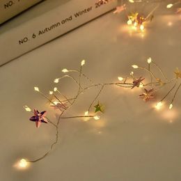 Decoraciones navideñas 20 metros Lentejuelas coloridas Estrella de cinco puntas Decoración navideña Luces LED Cadena de alambre de cobre Petardo 231019