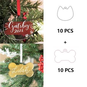 Décorations de Noël 20 PCS Dog Bone Cat Acrylique OrnementCat Clear Ornements DIY Blank Pet Bauble Tree Décoration 220921