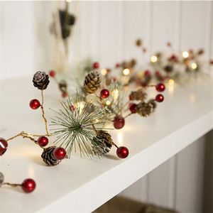 Décorations de Noël 200cm lumières de Noël led lumières chaîne aiguilles de pin cônes de pin décor fil de cuivre batterie boîte cloches de Noël décoration lumières 220921