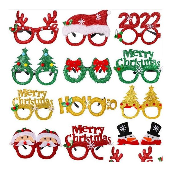 Decoraciones navideñas 2021 feliz año nuevo anteojos 40 estilos festival fiesta decoración niños adt po accesorios brillo anteojos marco xma dhgbr