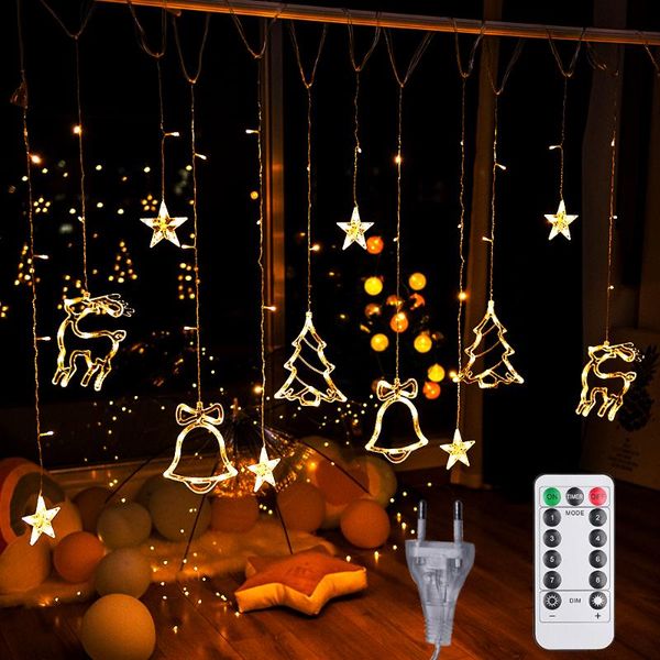 Décorations de Noël 2021 LED cerf arbre cloches guirlande guirlande lumineuse fée rideau suspendu lumière pour année noël Navidad cadeau décorations