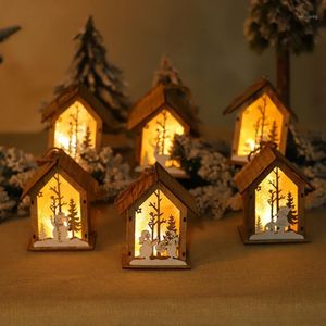 Décorations de noël 2021 lumière LED maison en bois pour El mariage décor à la maison pendentif lumineux Chalet nuit Lamp1