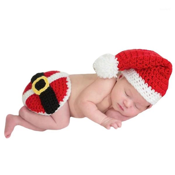 Adornos navideños 2021, traje de sombrero de Navidad, accesorios de pografía para nacidos, conjunto de ropa de punto de lana infantil, disfraz de Navidad para bebé 1