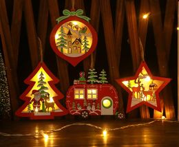 Kerstdecoraties 2022 Creatief LED Lumineuze lichte boom hanger ster auto hart houten decoratie feestjaar 2022 gelukkige jaar 2023christmas