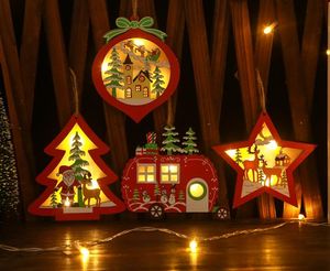 Decoraciones navideñas 2022 Creative Led Luminous Light Tree Pendant Star Car Heart Decoración de madera Fiesta Año 2022 Feliz año 2023 Navidad