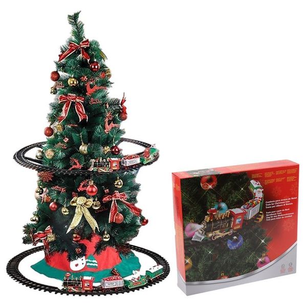 Décorations de Noël 2022 Train de voiture électrique Train Jouet Assembler pour enfants Coffret cadeau de Noël L'arbre avec musique sonore