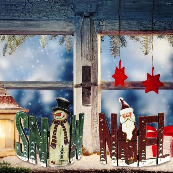 Décorations de Noël 2022 pour la maison centre de table en bois signes noël joie Table ornement avec père noël bonhomme de neige