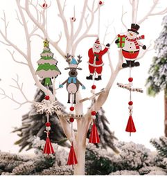 Decoraciones navideñas 2022 colgantes creativos pintados de madera Santa copo de nieve campana cadena árbol campanas de viento