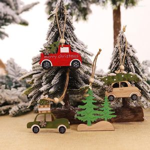 Kerstdecoraties 2022 Hangende houten auto ornamenten boomhangers Elk Cartoon Animal Holiday