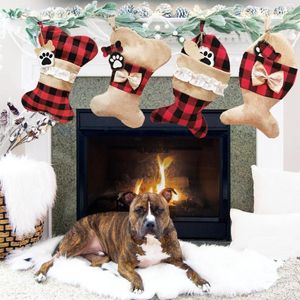 Kerstdecoraties 2022 Kousen Geschenktas Decor voor jaar Plaid Tassen Pet Xmas Tree Hangdecoratie