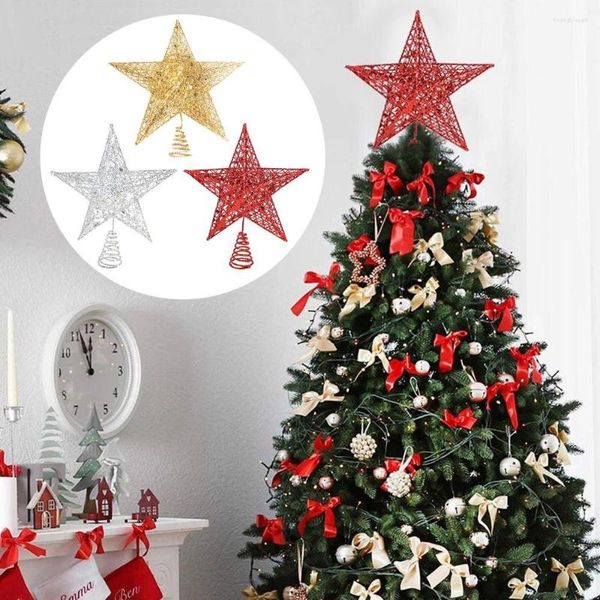 Decoraciones navideñas 2022 Año Oro Glitter Tree Top Iron Star para el hogar Adornos de Navidad DIY Party Crafts