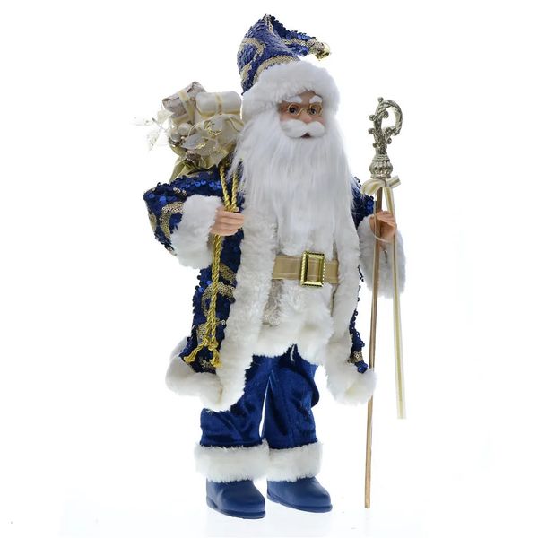 Décorations de Noël 2023 45cm Père Noël Blue Sequin Doll Année Cadeau pour enfants Décoration d'arbre Liquidations Magasin Fenêtre Ornement 231019