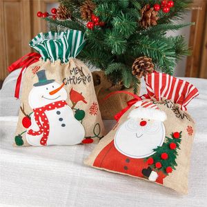 Décorations de noël 2023 sac bonhomme de neige père noël fourre-tout lin bonbons cadeau sacs noël pour la maison Navidad