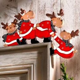 Kerstdecoraties 2023 Dorframe Decor Kerstman Claus Elk houten hanger Xmas Wood trim ornamenten Merry For Home