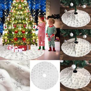 Decorações de Natal 2023 Elegante Lantejoulas Bordado Neve Pelúcia Saia Base Tapete Capa Tapete XMAS Home Party Decor 78-122cm