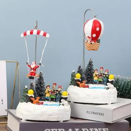Kerstversiering 2023 Lichtgevende Dorp Muziek Roterende Kerstman Boom Ornamenten Hars Ambachten Woondecoratie 231013