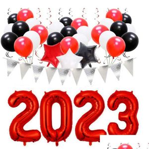 Kerstversiering 2023 Nieuwjaar Ballonnen Set Rode Kerst Lucht Globos Xmas Baby Douche Kinder Verjaardag Afstudeerders Party Decora Ot3Iq