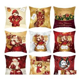 Décorations de Noël 2023 Nordic Peach Fur Pillow Golden Cartoon Santa Series Sofa Er Drop Livrot Home Garden Festive Party Suppli dha6r