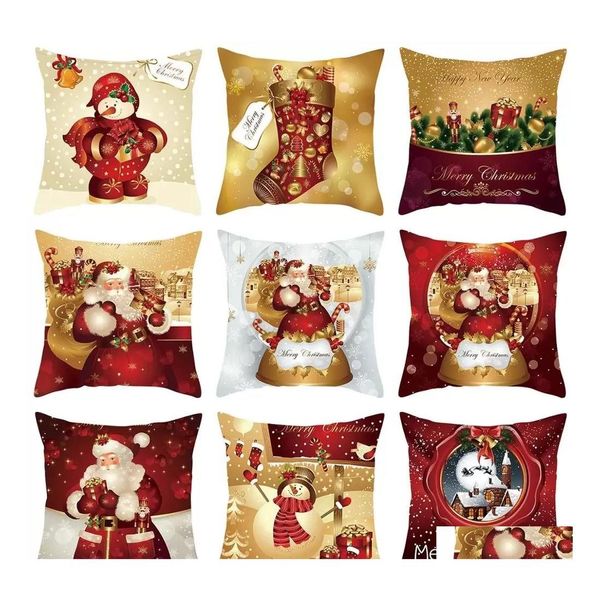 Décorations de Noël 2023 Nordic Peach Fur Pillow Golden Cartoon Santa Series Sofa Er Drop Livrot Home Garden Festive Party Suppli dha6r