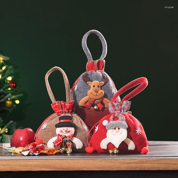 Décorations de Noël 2023 Père Noël Cerf Bonhomme de neige Pomme Sac cadeau Épaissi Peluche Cloche Sac à main Enfants Candy Noël Fourre-tout Ornements