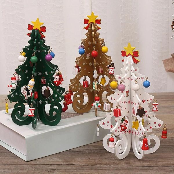 Decoraciones navideñas 2023 Árbol hecho a mano para niños DIY Estéreo Adornos de diseño de escena de madera