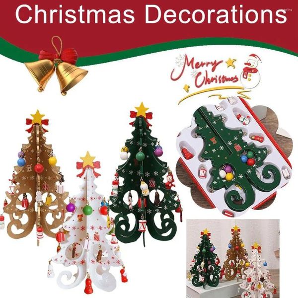 Decoraciones navideñas 2023 Árbol hecho a mano para niños Adornos estéreo DIY Escena de diseño de madera I6H3