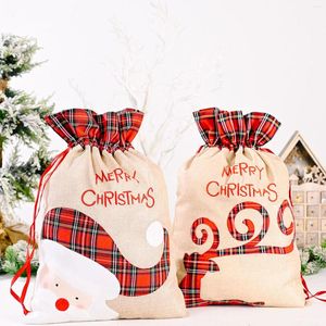 Décorations de Noël 2023 Xmas Grand Bas Sacs Sacs Hessian Santa Cadeau Sac Décoration Sac Bonbons Présent Stockage Cordon