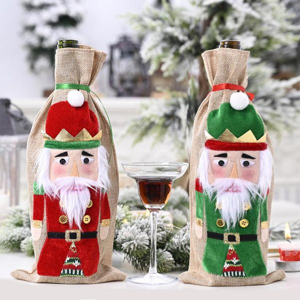 Décorations de noël 2023 ans porte-sac cadeau casse-noisette bouteille de vin cache-poussière joyeux noël ornements bas