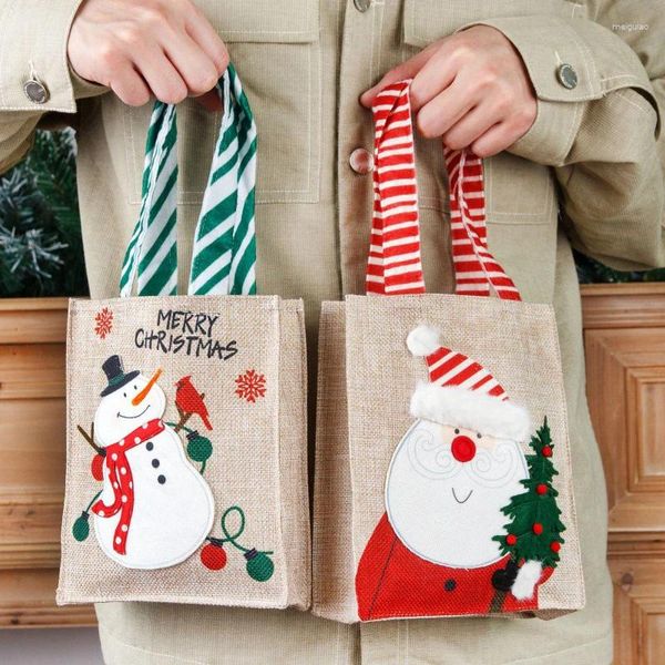 Décorations de Noël 2024 dans un sac-cadeau en toile de jute durable Fournitures de décoration pour enfants Design innovant Sac à main de bonbons parfait