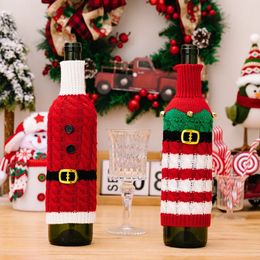 Décorations de Noël 2024 Couverture de bouteille de vin en tricot Ceinture rouge Sac à esprit rayé Décoration de table de salle à manger à la maison 231018