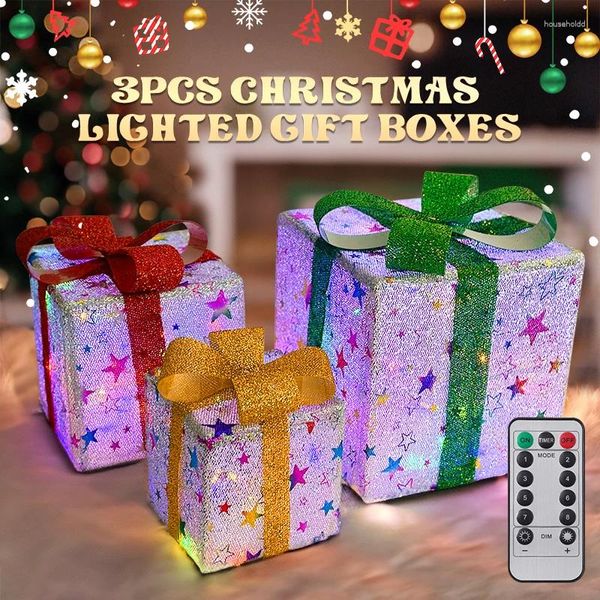 Décorations de Noël 2024 Coffrets cadeaux éclairés par LED avec ornement et arc festif décoration extérieure intérieure éclairage époustouflant