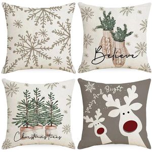 Décorations de Noël 2024 Taie d'oreiller Dessin animé Elk Flocon de neige Taie d'oreiller Joyeux Décoration pour la maison Navidad Noel Canapé Coussin